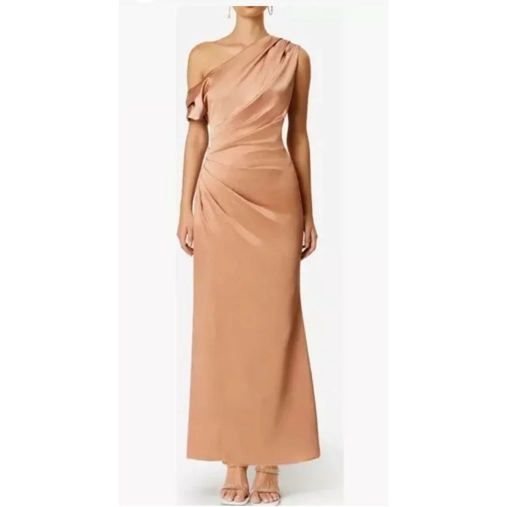 one shoulder copper dress Toperth Copper One Shoulder Draped Maxi Dress Toperth